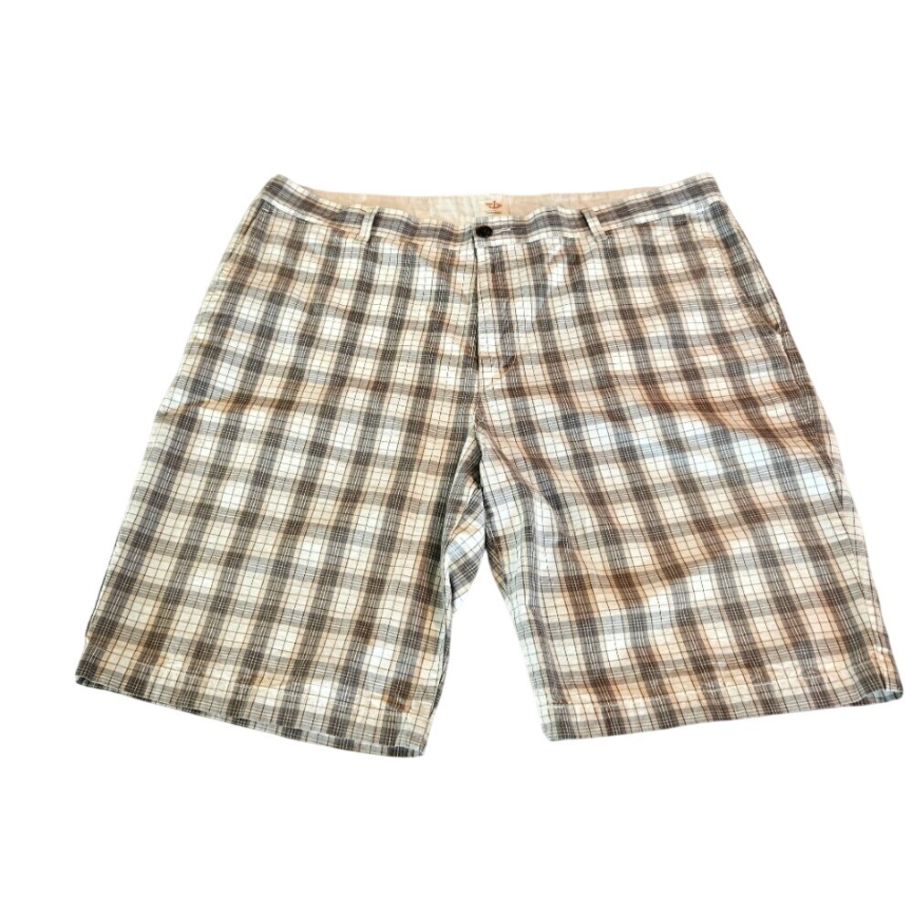 Dockers Gray White & Tan Flat Front Plaid Cotton Shorts Size 42